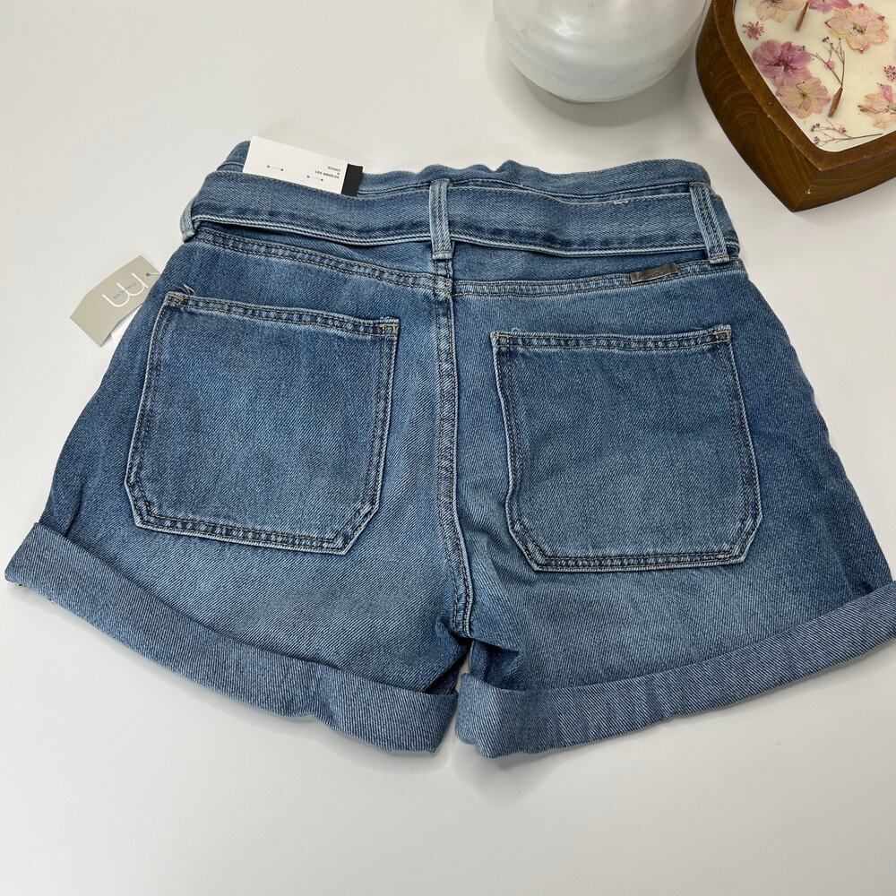 Kancan Cuffed Rigid Mid Rise Denim Jean Shorts Blue Removable Belt Women 24 NWT - Picture 3 of 11